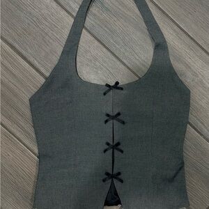 Zara Charcoal Gray bow vest with Black Lining